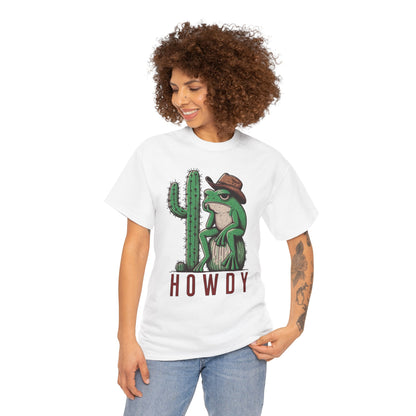 Funny Frog Cowboy T-Shirt | 'Howdy' Western Graphic Tee for Men & Women