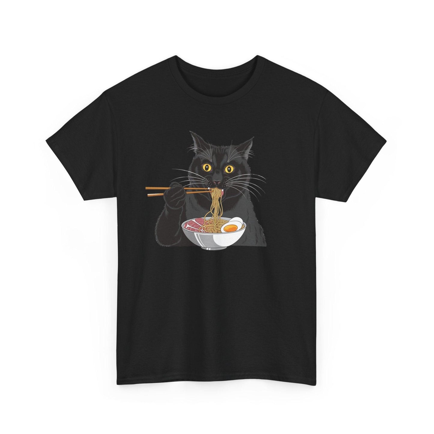 Funny Black Cat Eating Ramen T-Shirt – Cute Kawaii Japanese Tee - Stylfer