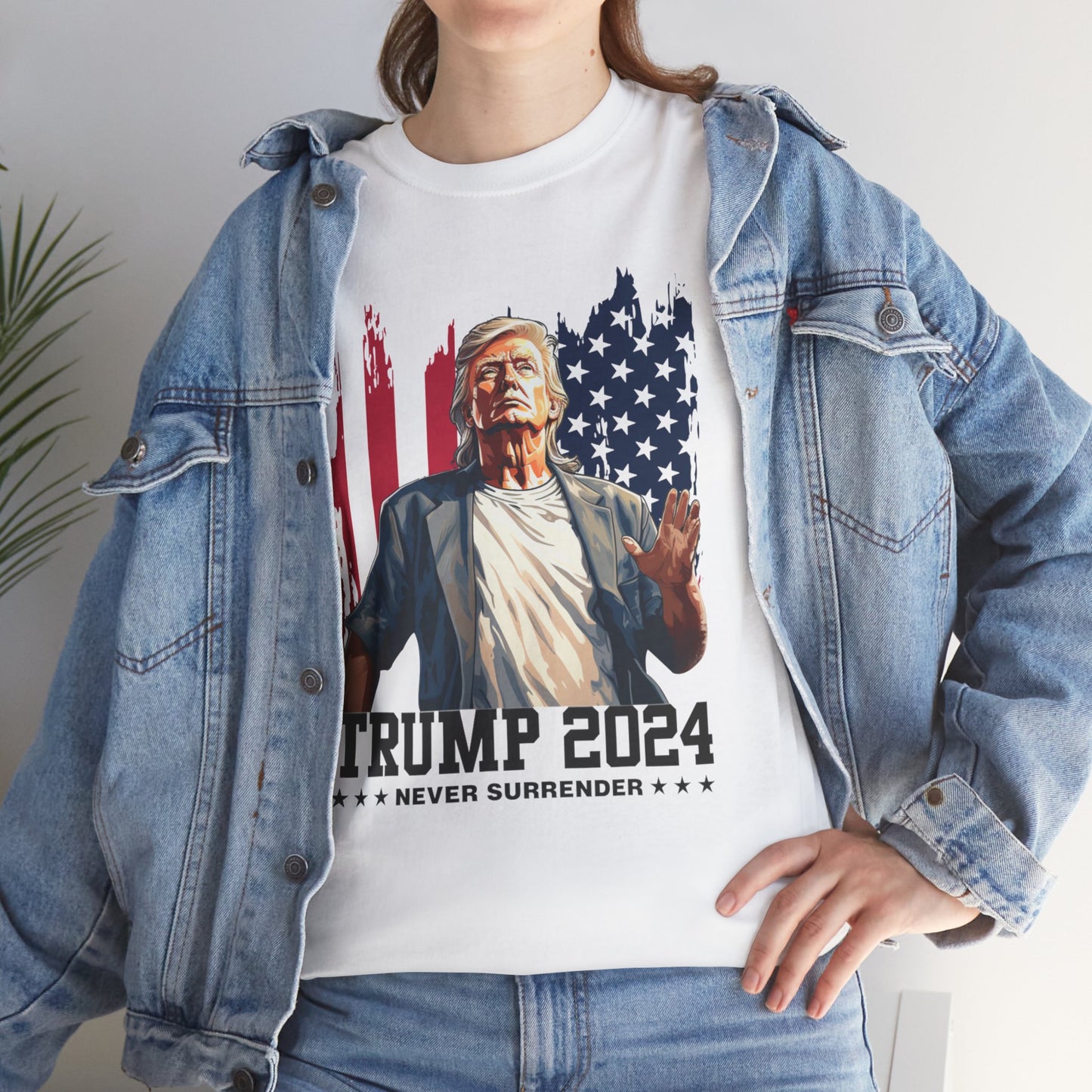 Trump 2024 Never Surrender T-Shirt – Patriotic Graphic Tee