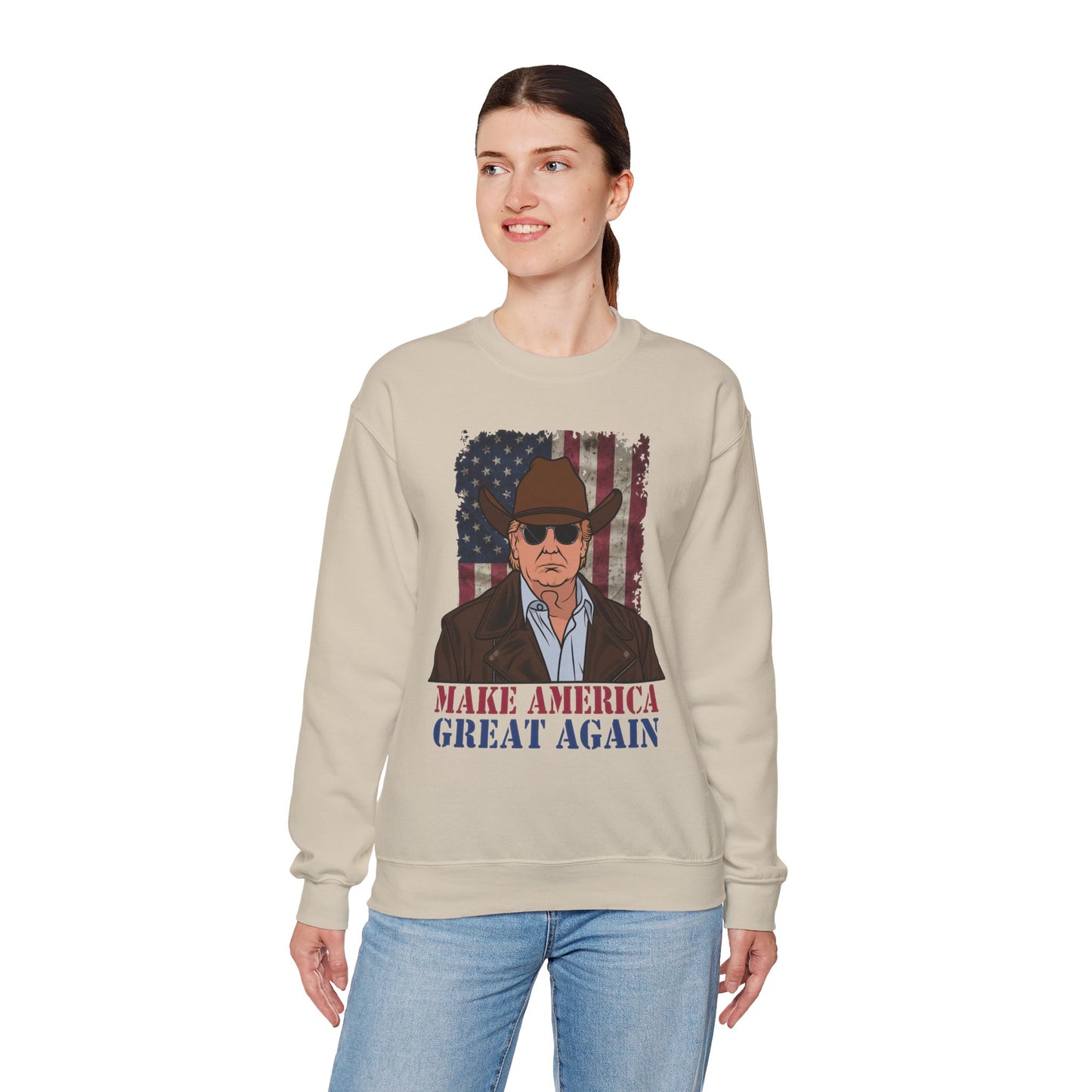 Make America Great Again Cowboy Trump Sweatshirt – Patriotic Western Graphic Sweater