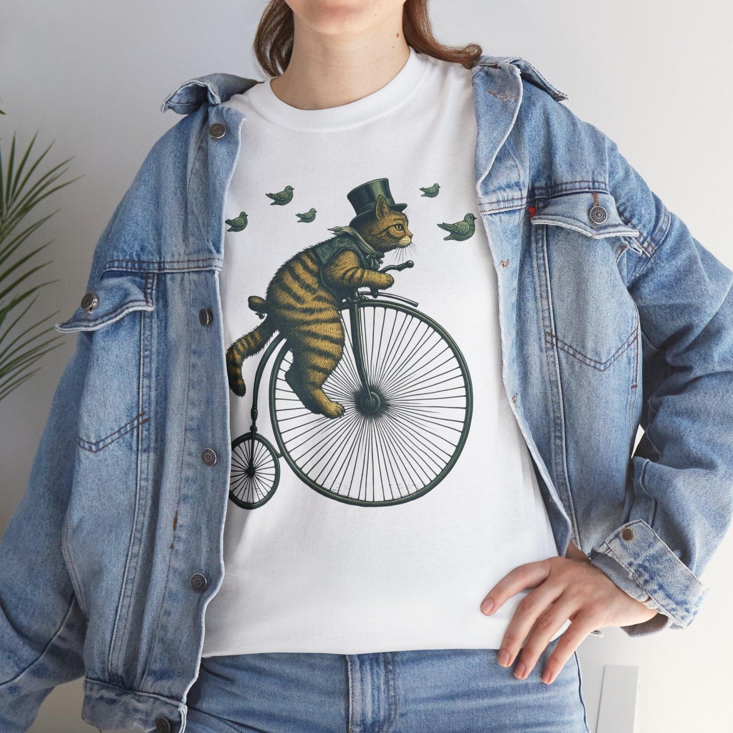 Cat Riding Vintage Bicycle Shirt | Quirky Retro Design - Stylfer