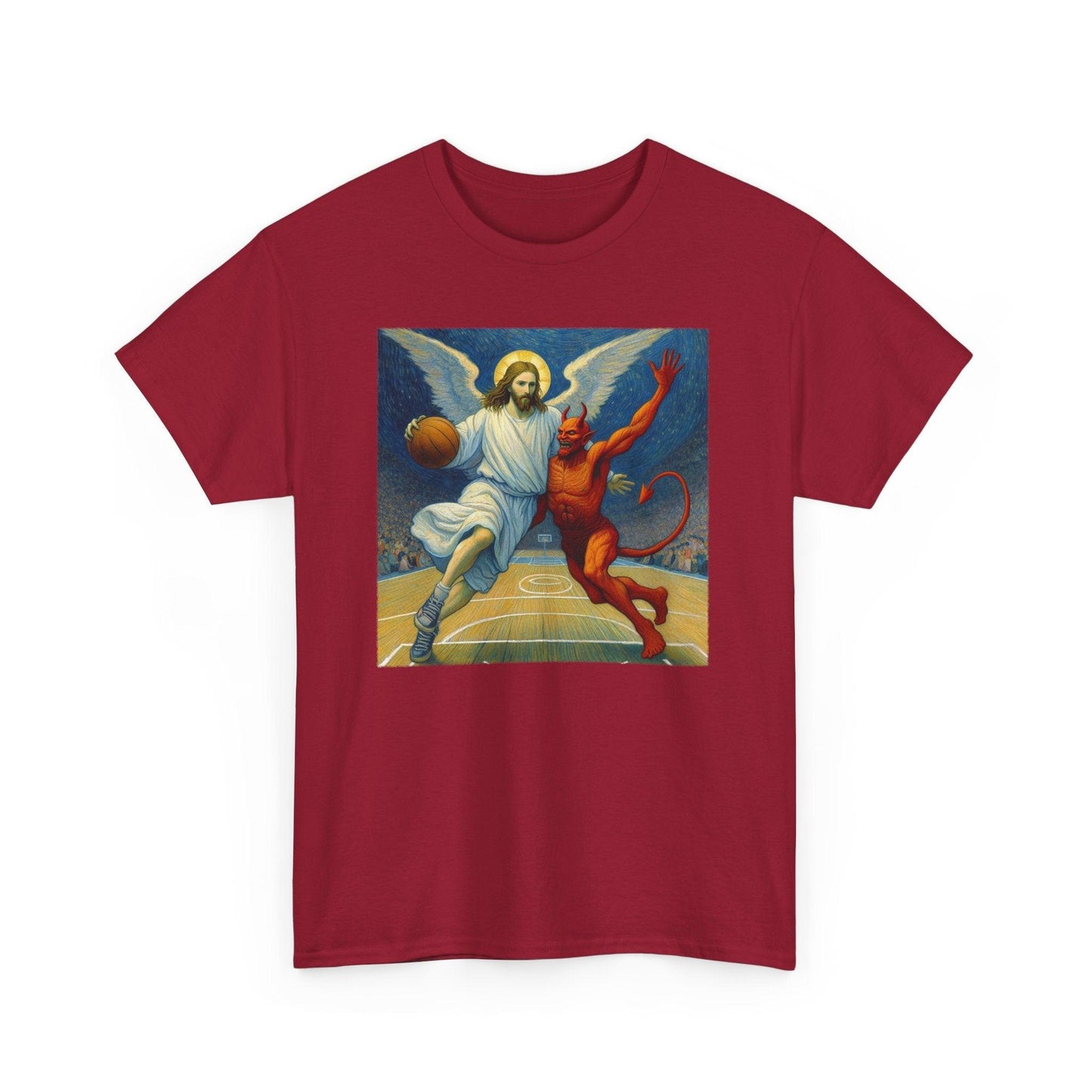 Jesus Vs Satan Basketball T-Shirt | Faith-Inspired Sports Graphic Tee - Stylfer