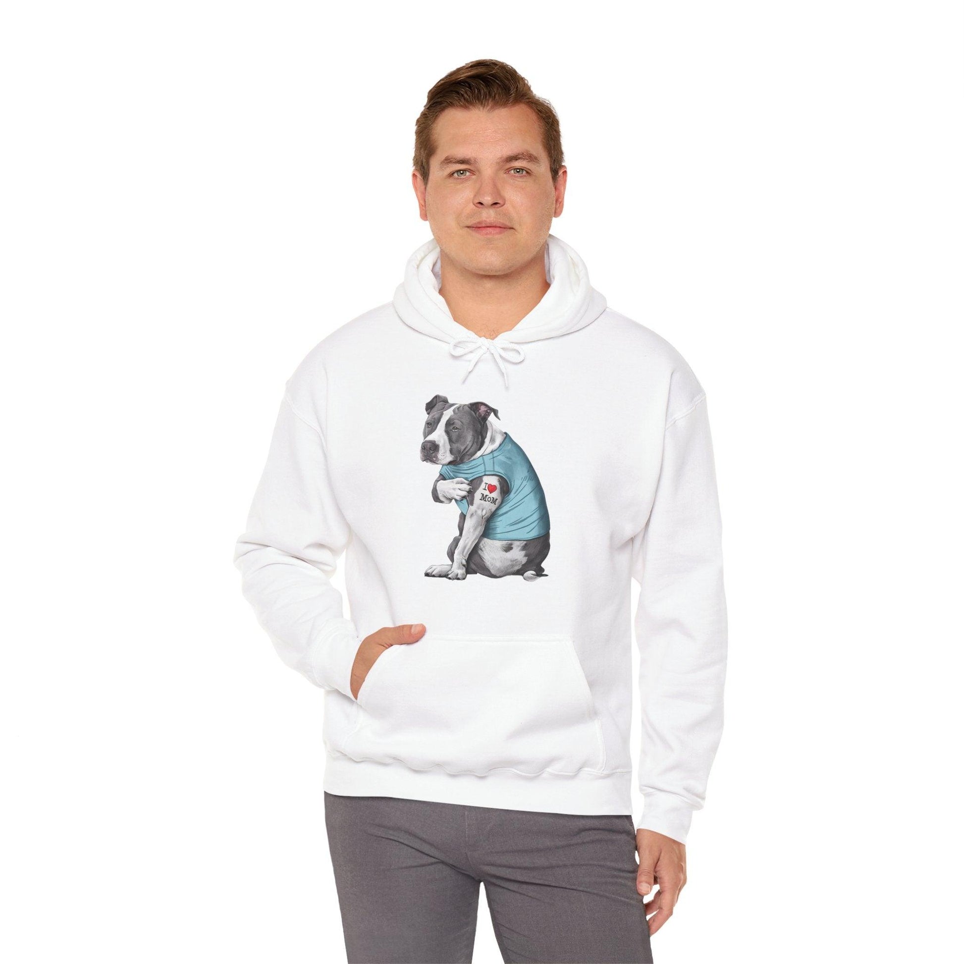 I Love Mom Pit Bull Hoodie | Funny Dog Tattoo Mother’s Day Sweatshirt - Stylfer