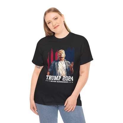 Trump 2024 Never Surrender T-Shirt – Patriotic Graphic Tee