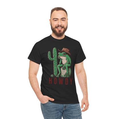 Funny Frog Cowboy T-Shirt | 'Howdy' Western Graphic Tee for Men & Women