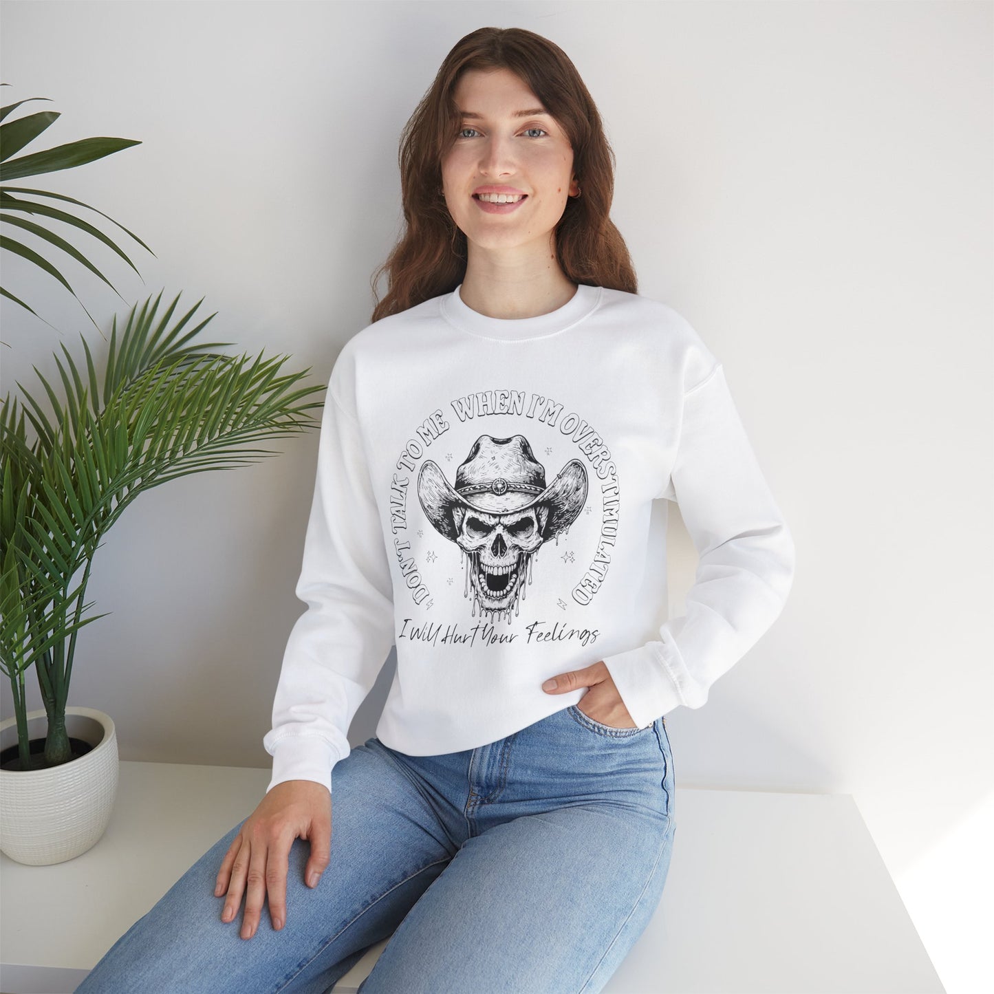 Skull Sweatshirt – "Don’t Talk to Me When I’m Overstimulated" Funny Retro Crewneck - Stylfer