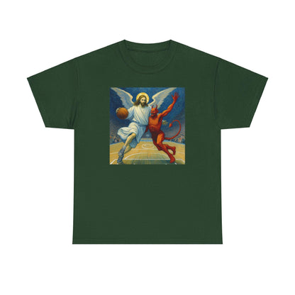 Jesus Vs Satan Basketball T-Shirt | Faith-Inspired Sports Graphic Tee - Stylfer