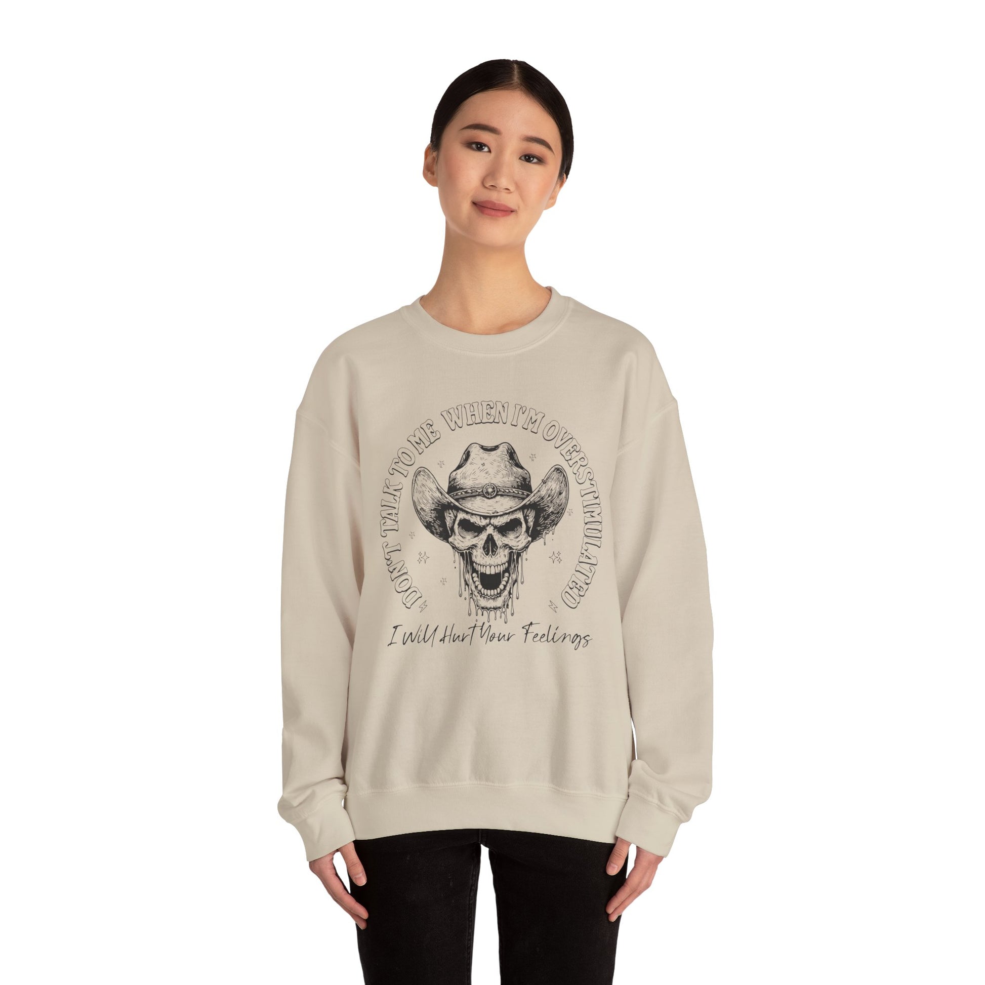 Skull Sweatshirt – "Don’t Talk to Me When I’m Overstimulated" Funny Retro Crewneck - Stylfer