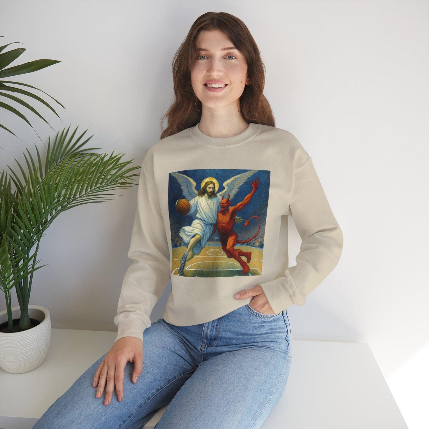 Jesus Vs Satan Basketball Sweatshirt | Faith-Inspired Sports Pullover - Stylfer