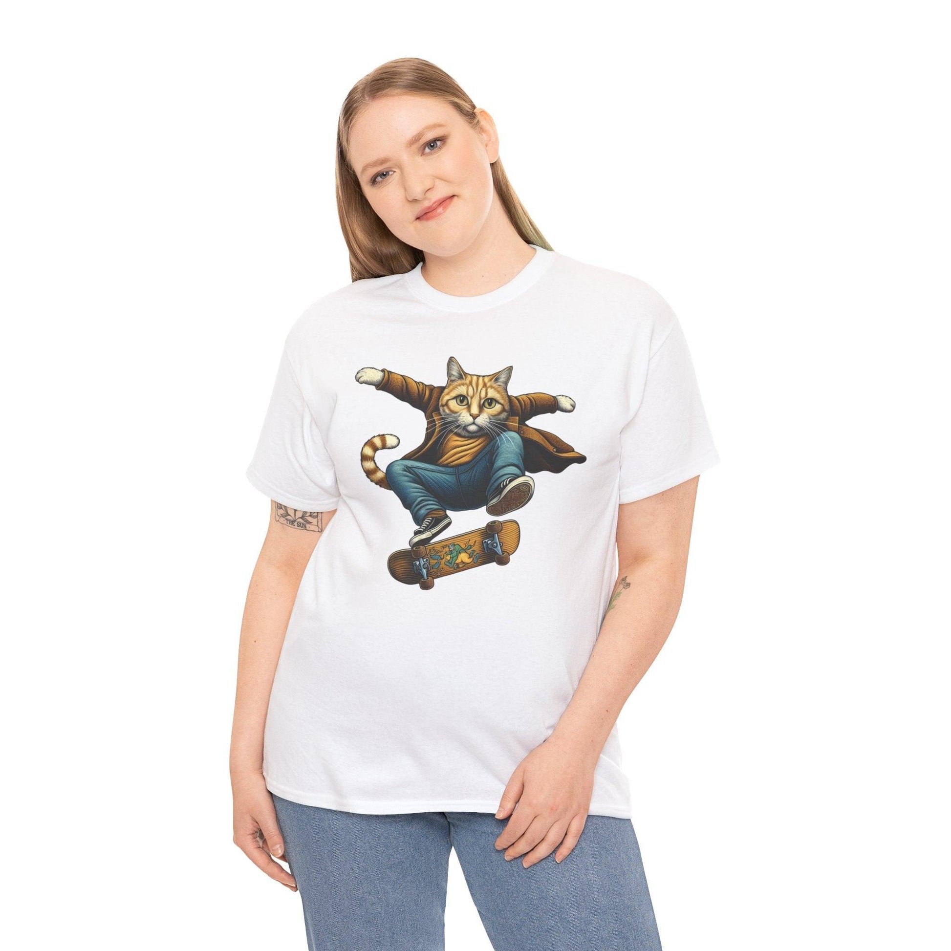 Cute Cat Skateboarding Shirt | Playful Feline Design - Stylfer