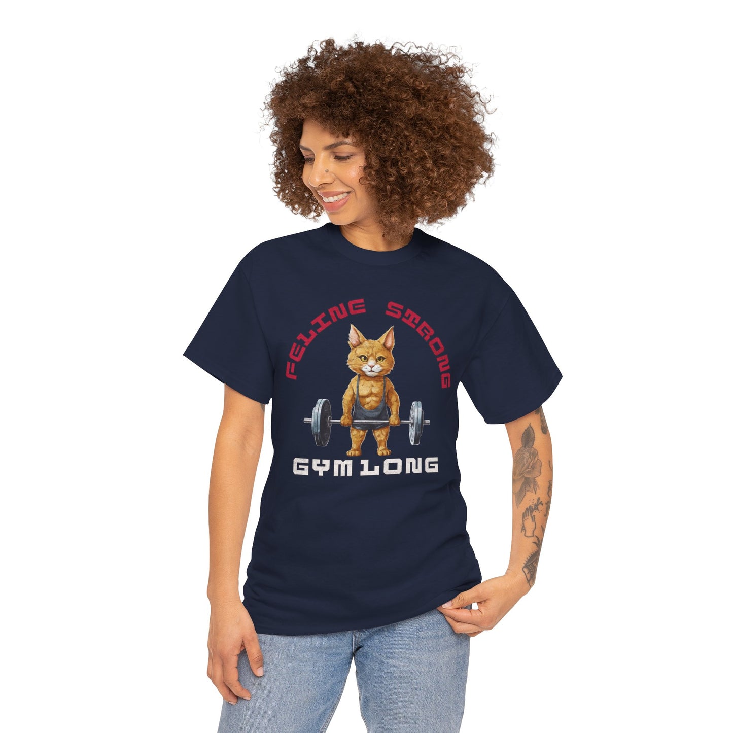 Feline Strong Gym Cat T-Shirt | Funny Workout Motivation Graphic Tee