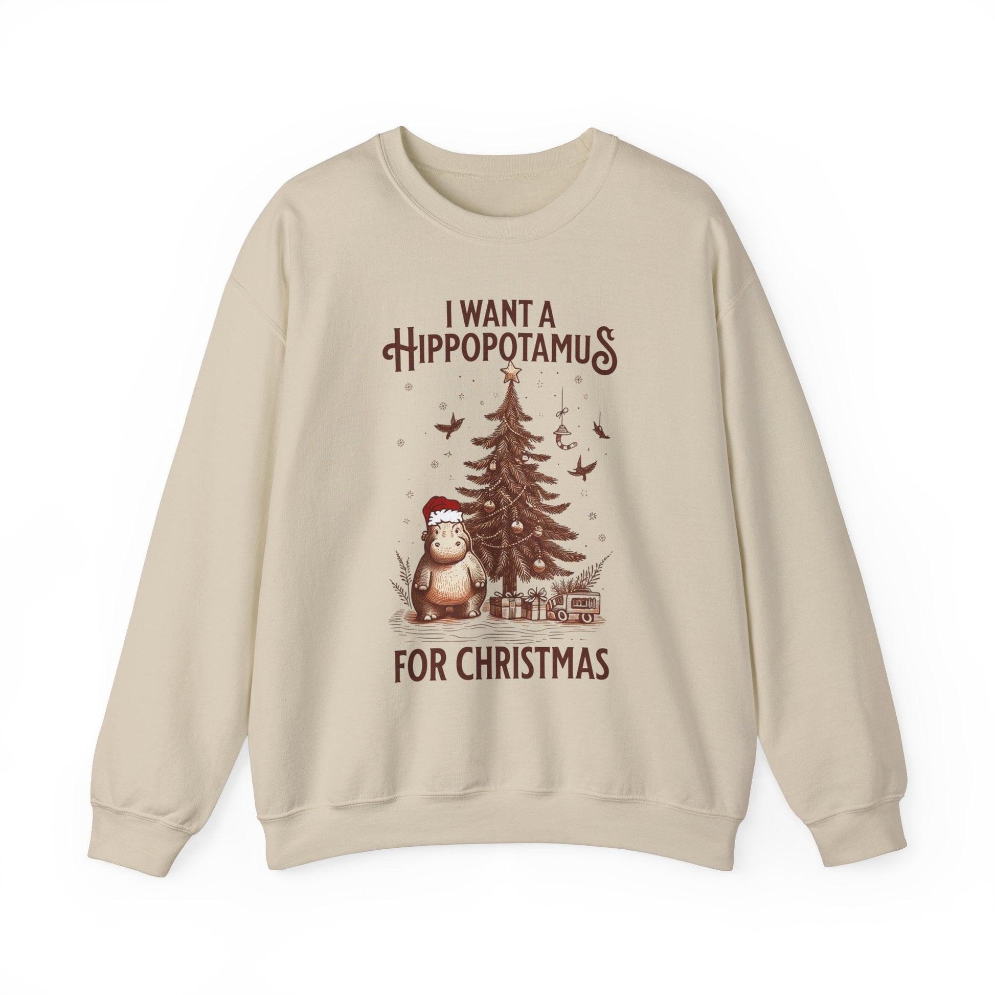 I Want Hippopotamus For Christmas Sweatshirt | Festive Holiday Humor - Stylfer