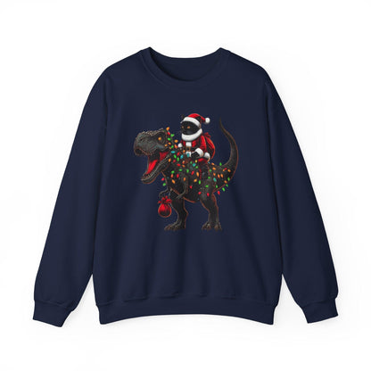 Black Cat Santa T-Rex Sweatshirt | Funny Christmas Dinosaur Sweater - Stylfer