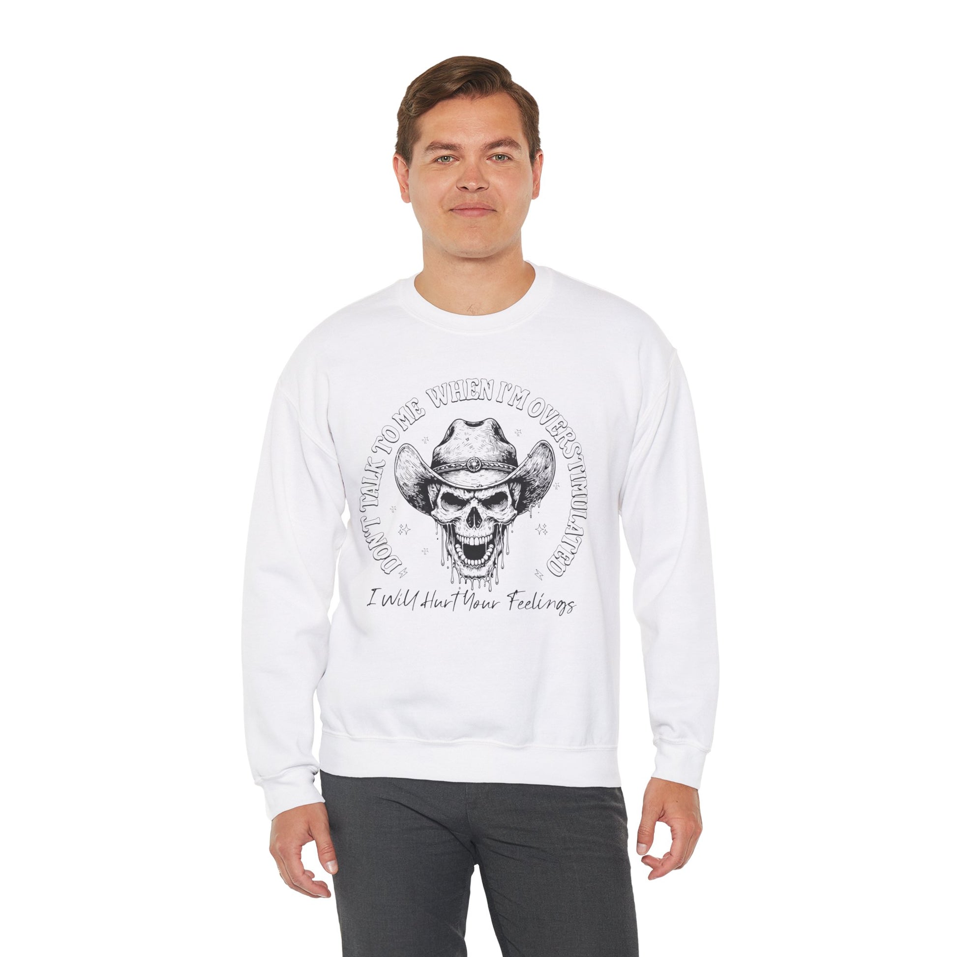 Skull Sweatshirt – "Don’t Talk to Me When I’m Overstimulated" Funny Retro Crewneck - Stylfer