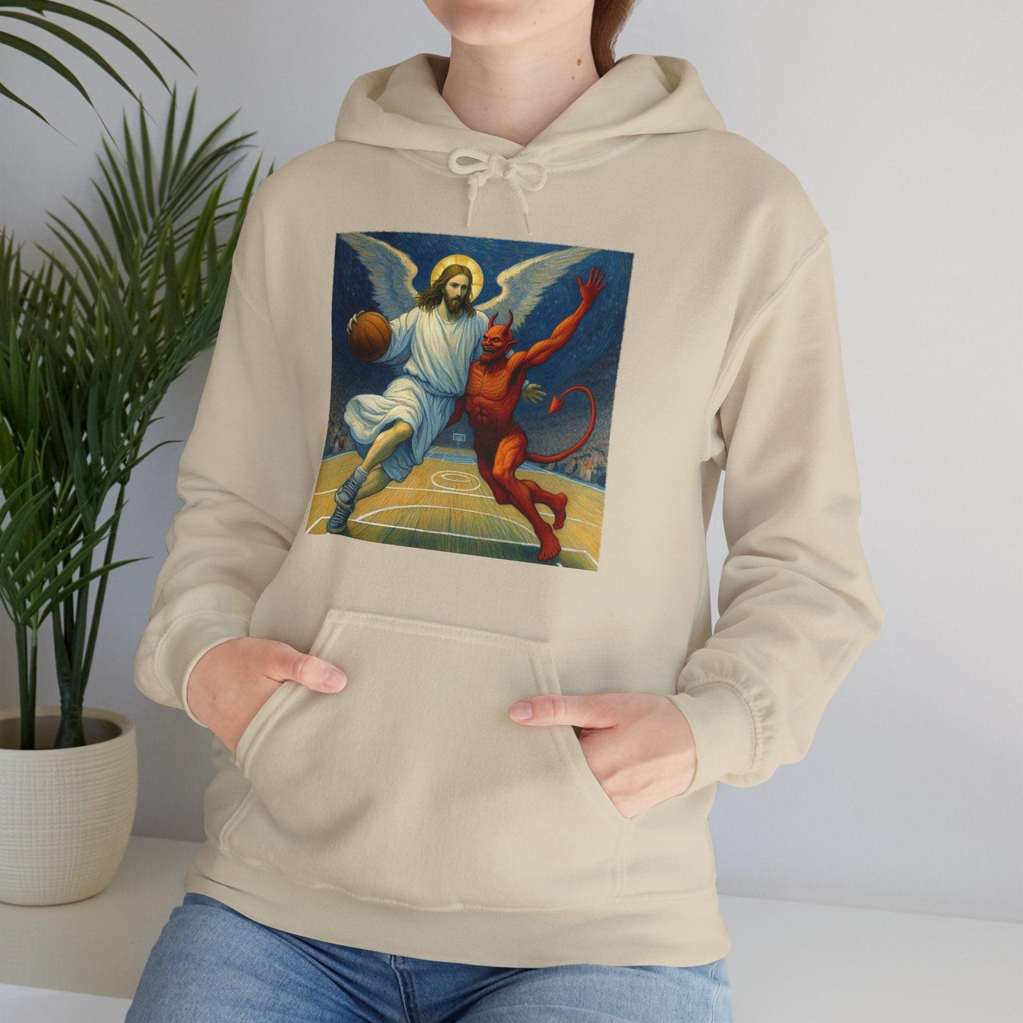 Jesus Vs Satan Basketball Hoodie | Faith-Inspired Sportswear - Stylfer