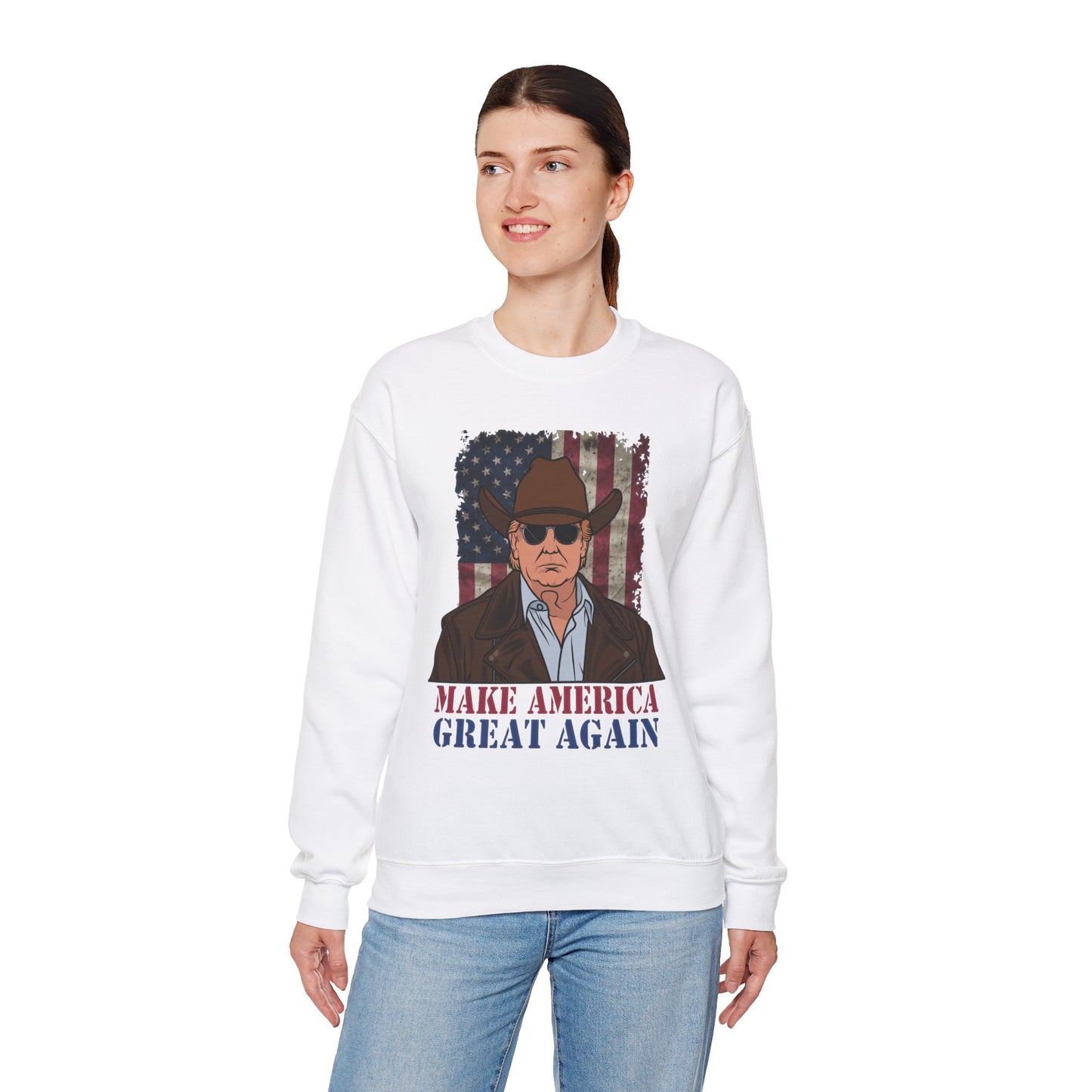 Make America Great Again Cowboy Trump Sweatshirt – Patriotic Western Graphic Sweater