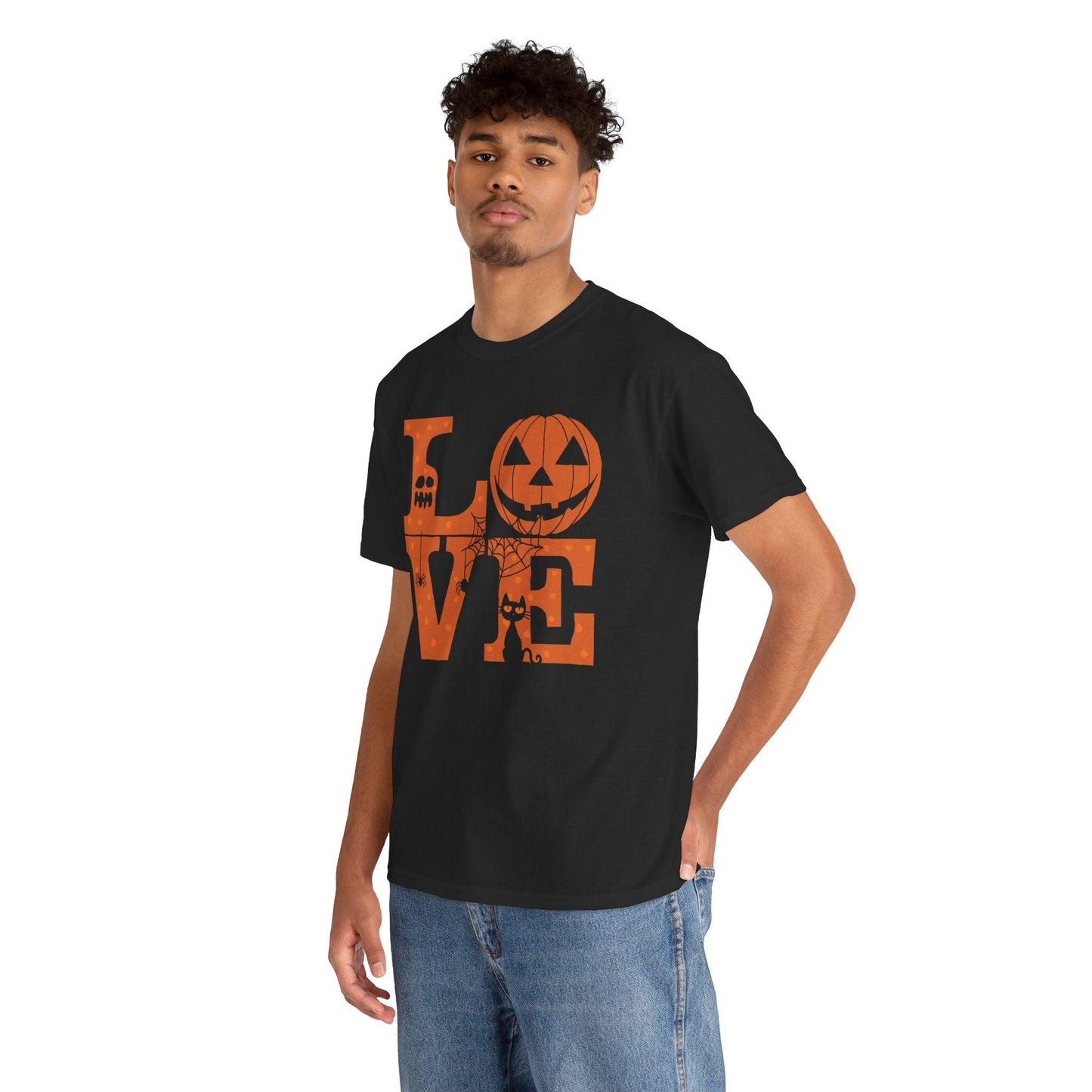 Love Halloween Shirt | Cat Pumpkin Ghost Graphic Tee - Stylfer