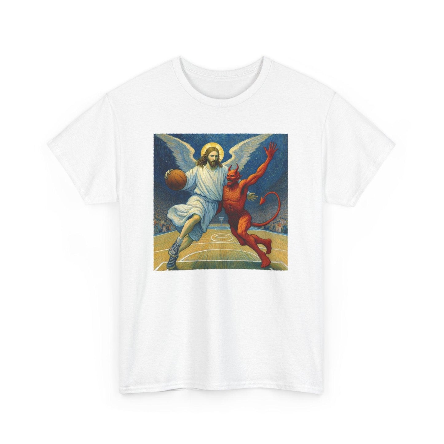 Jesus Vs Satan Basketball T-Shirt | Faith-Inspired Sports Graphic Tee - Stylfer