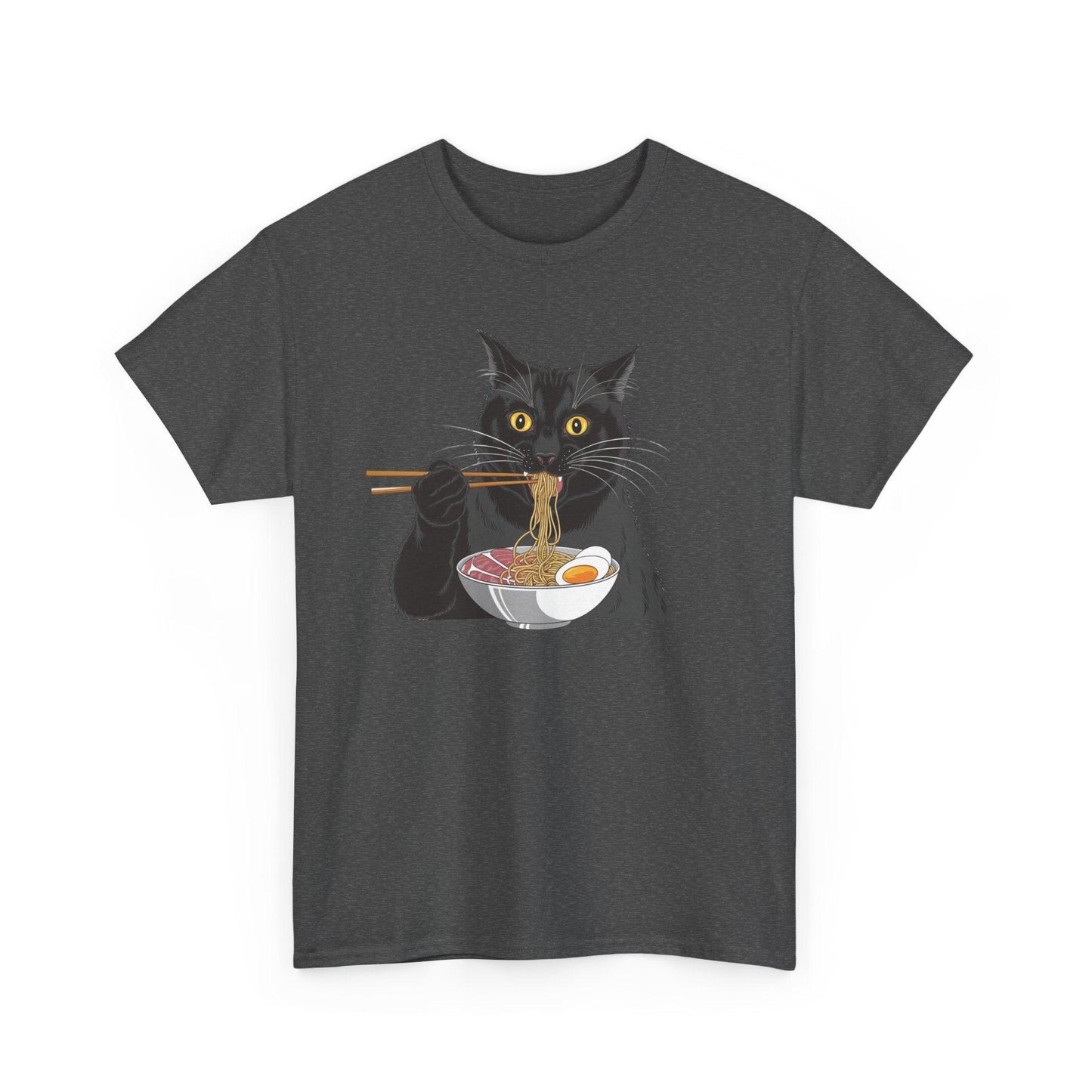 Funny Black Cat Eating Ramen T-Shirt – Cute Kawaii Japanese Tee - Stylfer