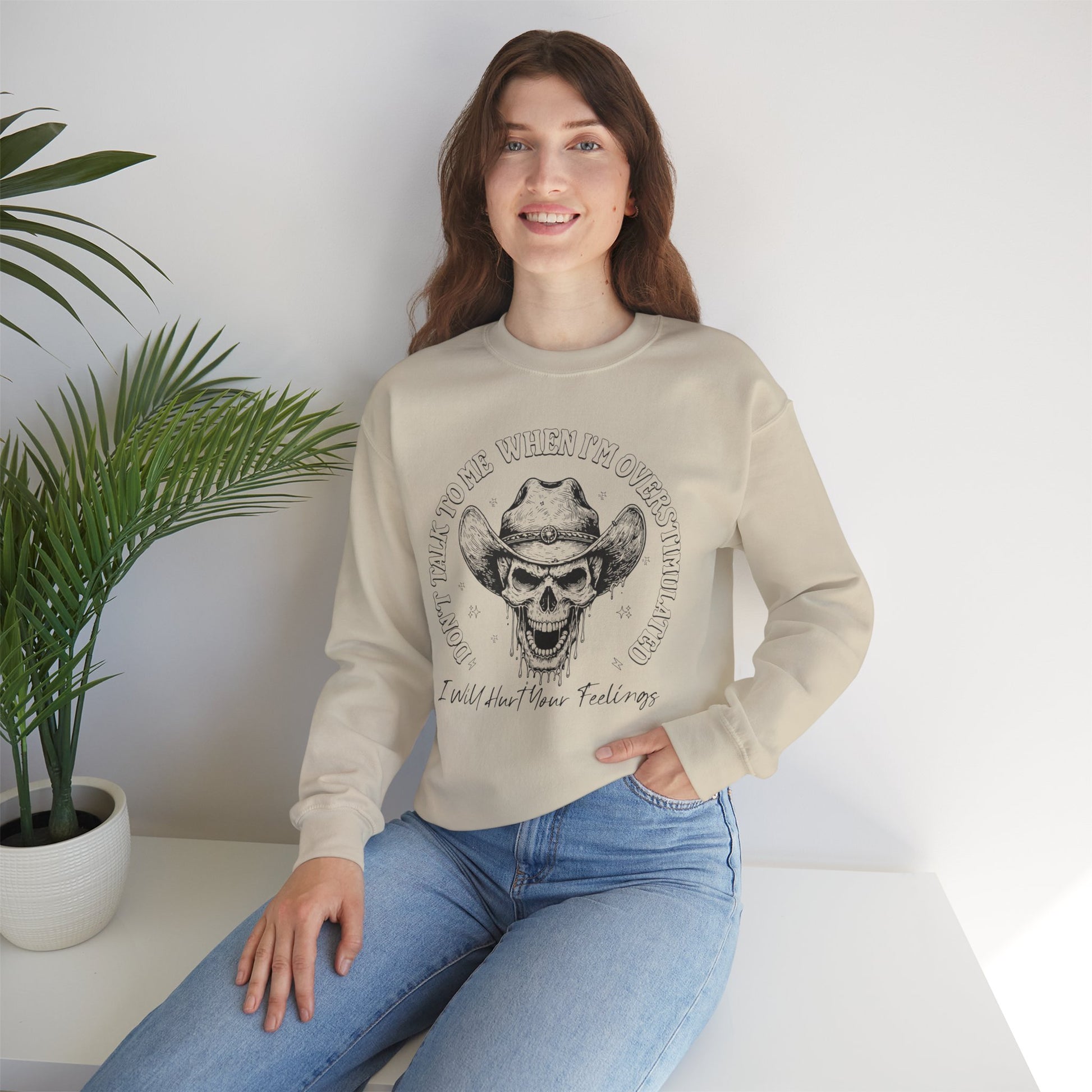 Skull Sweatshirt – "Don’t Talk to Me When I’m Overstimulated" Funny Retro Crewneck - Stylfer