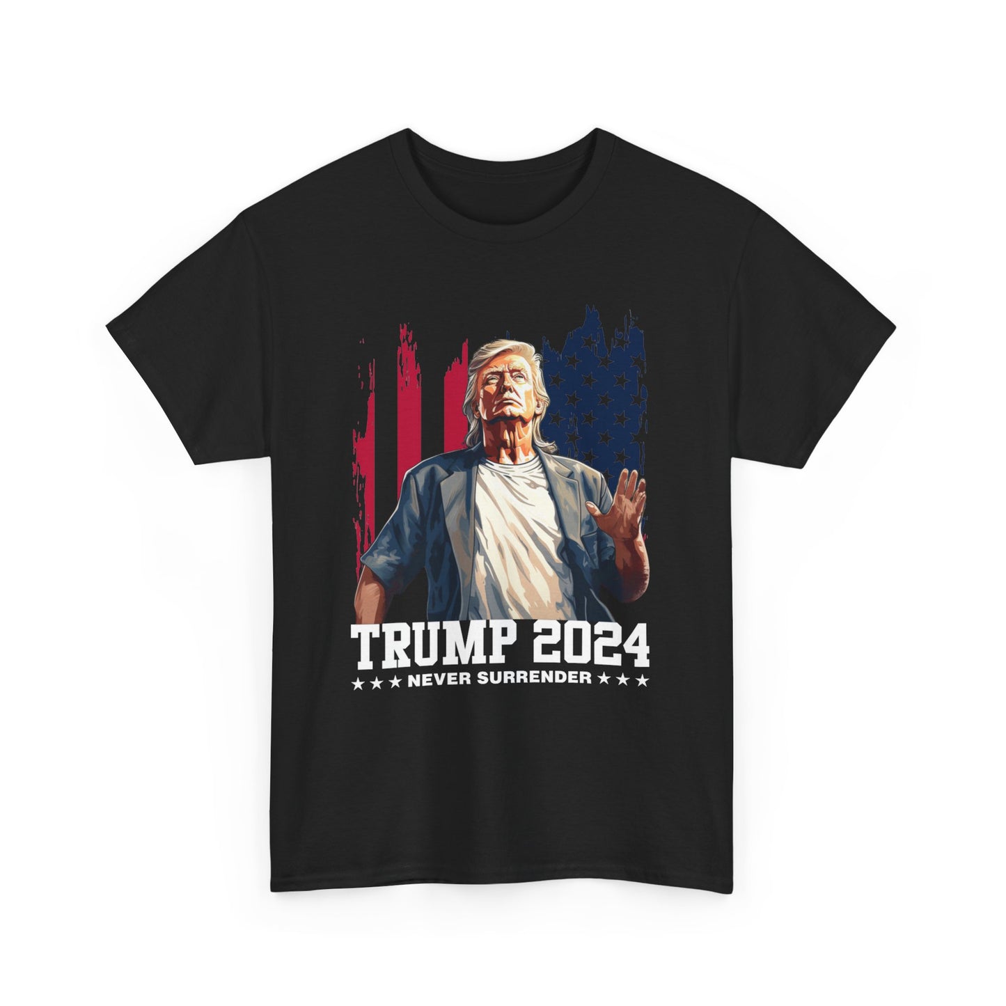 Trump 2024 Never Surrender T-Shirt – Patriotic Graphic Tee