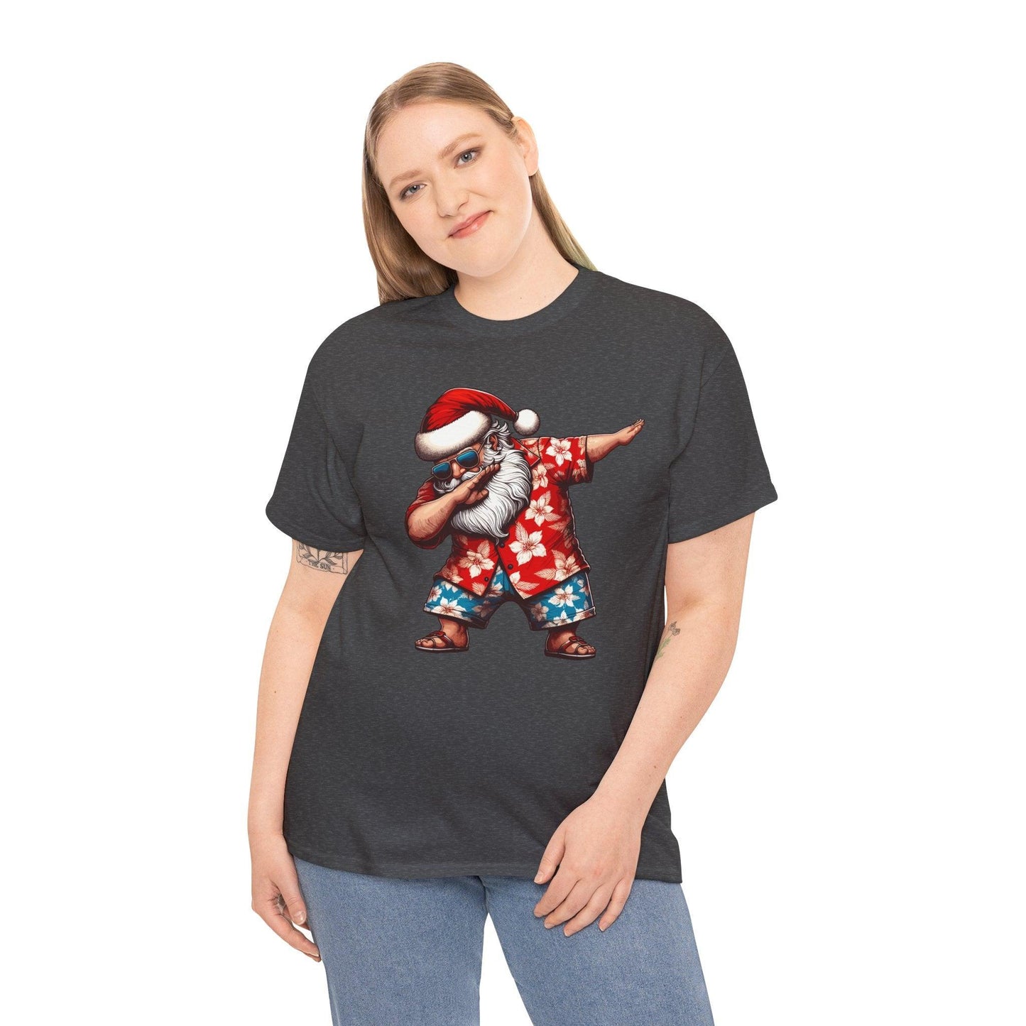 Hawaiian Dabbing Santa | Funny Christmas T-Shirt for Men & Women - Stylfer