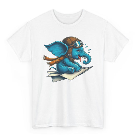 Cute Baby Pilot Elephant T-Shirt | Adventure Animal Paper Airplane Graphic Tee