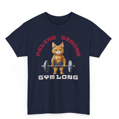 Feline Strong Gym Cat T-Shirt | Funny Workout Motivation Graphic Tee