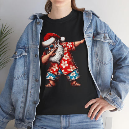 Hawaiian Dabbing Santa | Funny Christmas T-Shirt for Men & Women - Stylfer