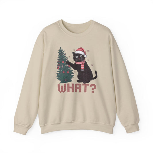 Humorous Black Cat Christmas Sweatshirt – Playful Christmas Tree - Stylfer