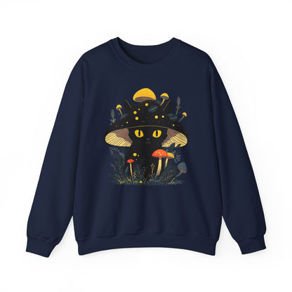 Black Cat Mushroom Sweatshirt - Cozy Cottagecore Cat Mom Top