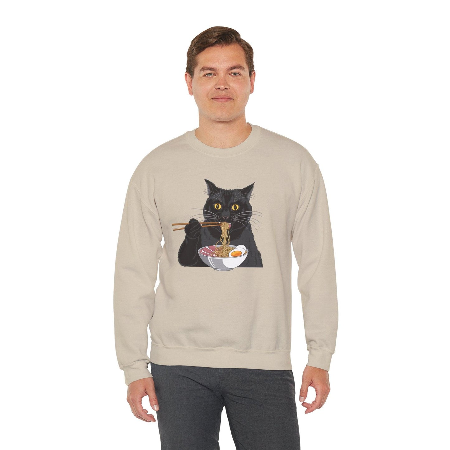 Black Cat Eating Ramen Sweatshirt – Cute Kawaii Japanese Style - Stylfer