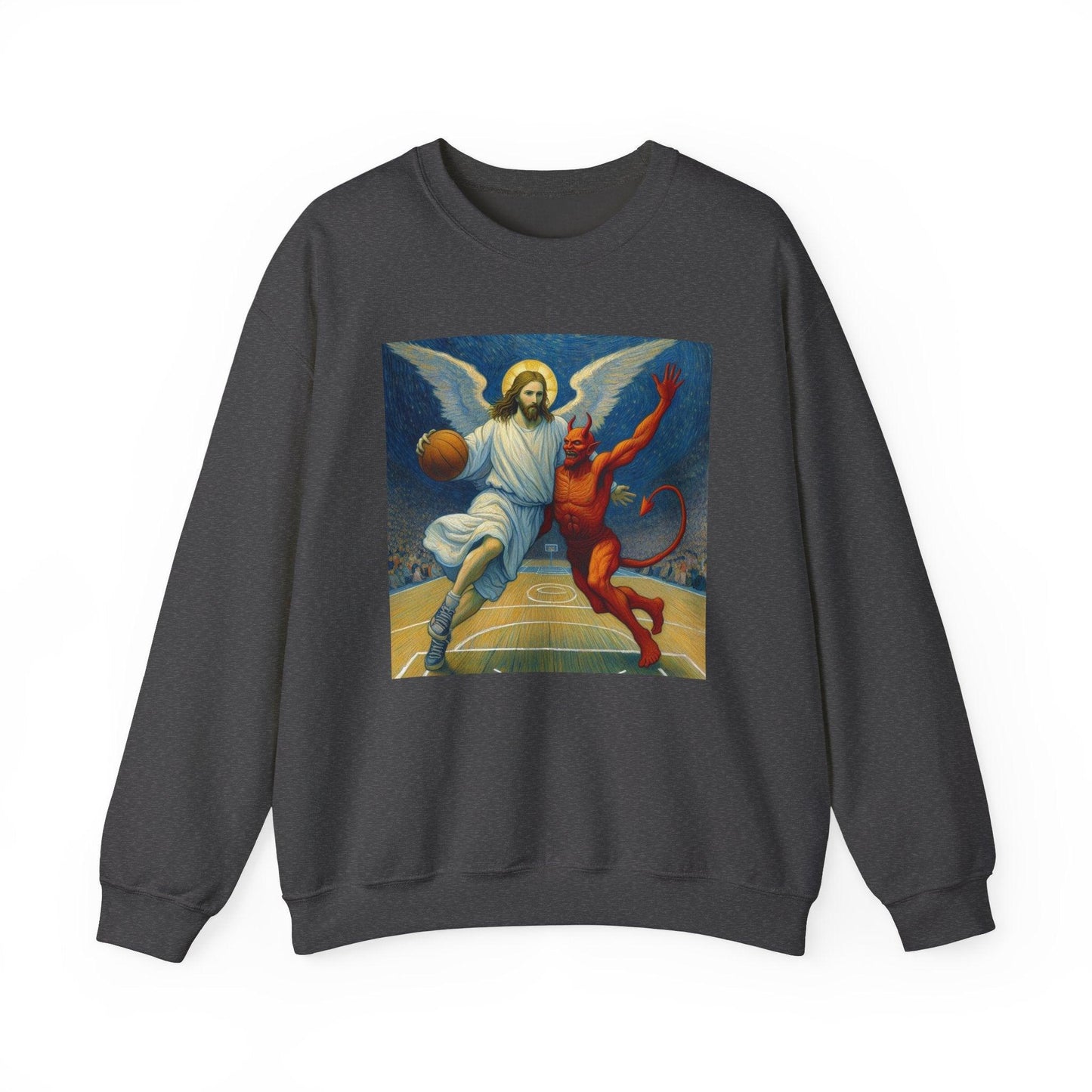 Jesus Vs Satan Basketball Sweatshirt | Faith-Inspired Sports Pullover - Stylfer