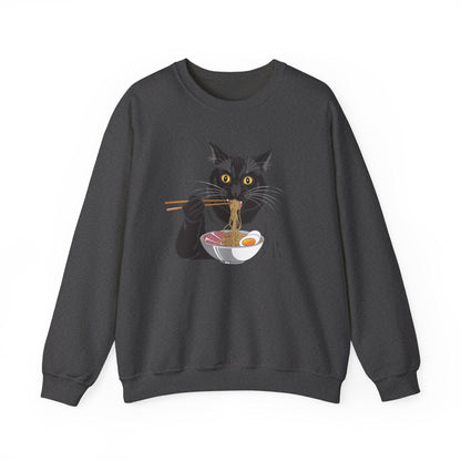 Black Cat Eating Ramen Sweatshirt – Cute Kawaii Japanese Style - Stylfer