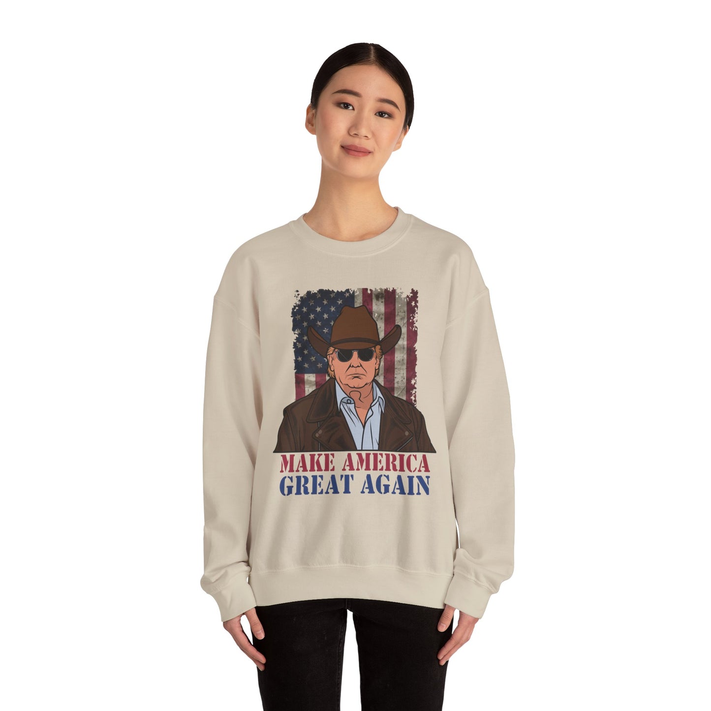 Make America Great Again Cowboy Trump Sweatshirt – Patriotic Western Graphic Sweater