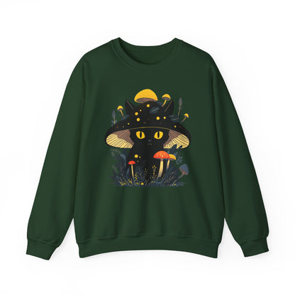 Black Cat Mushroom Sweatshirt - Cozy Cottagecore Cat Mom Top