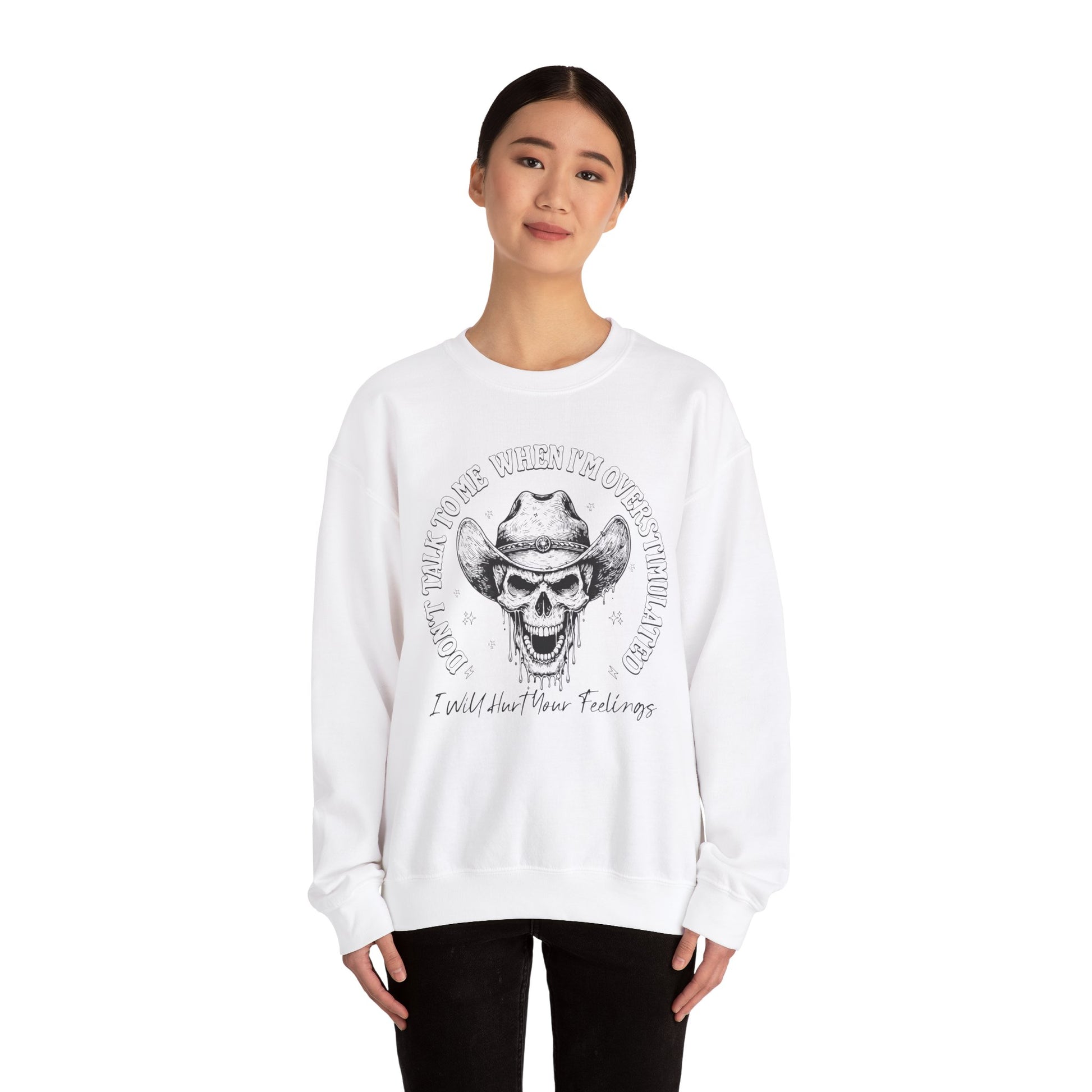 Skull Sweatshirt – "Don’t Talk to Me When I’m Overstimulated" Funny Retro Crewneck - Stylfer