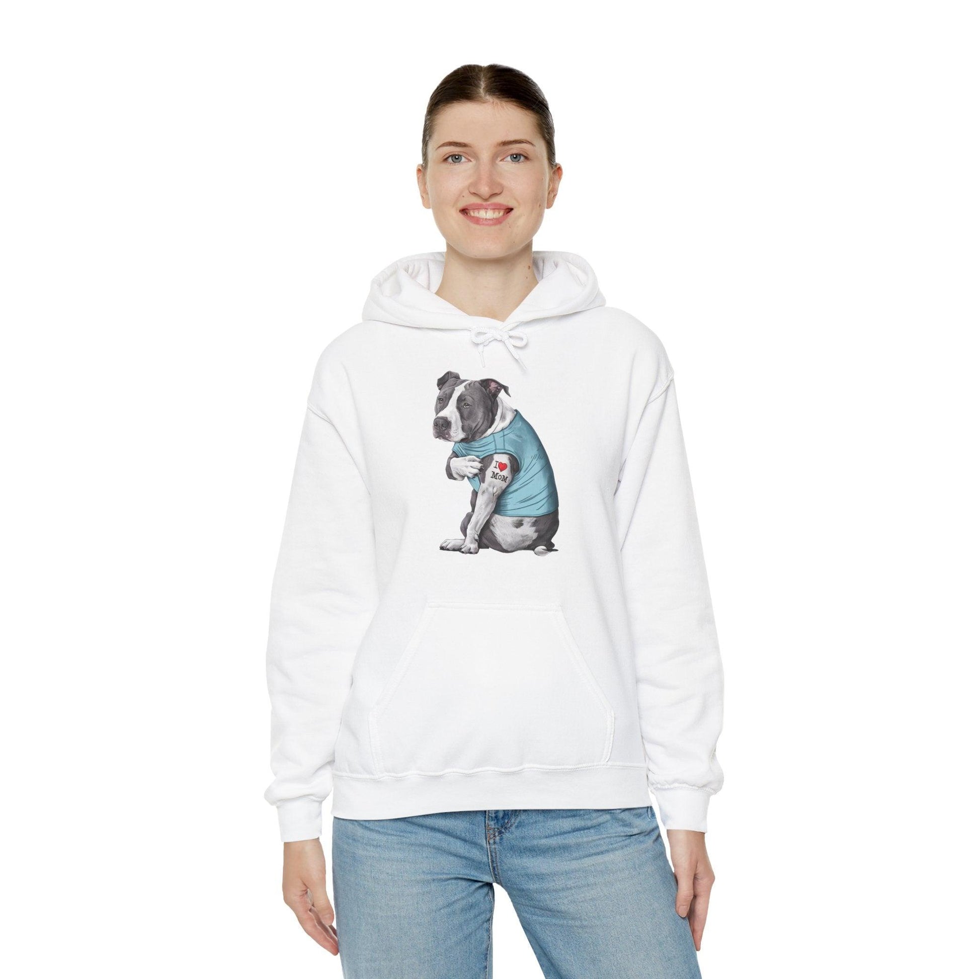 I Love Mom Pit Bull Hoodie | Funny Dog Tattoo Mother’s Day Sweatshirt - Stylfer