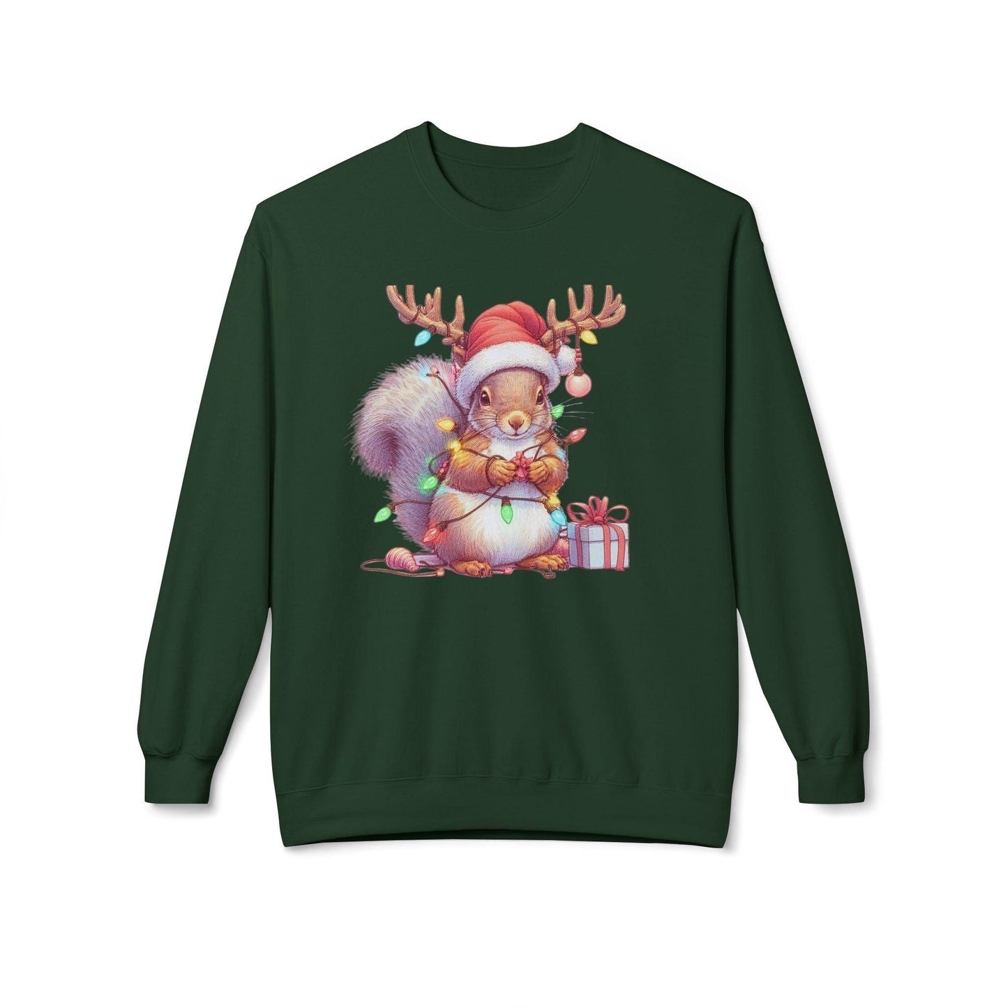 Squirrel Funny Christmas Sweatshirt | Cute Xmas Lights Holiday Santa Shirt - Stylfer