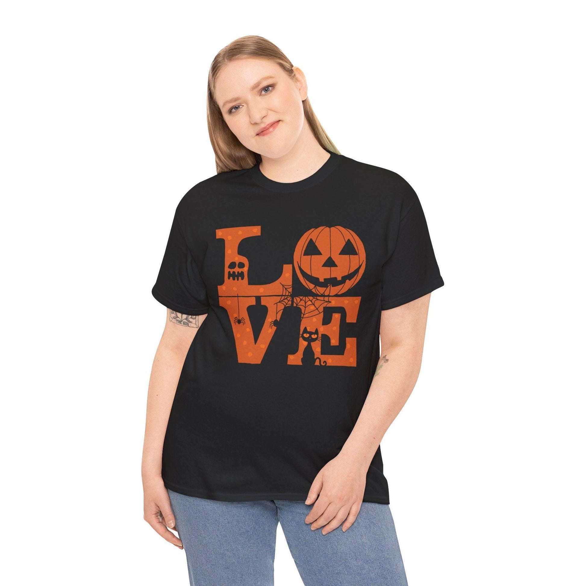 Love Halloween Shirt | Cat Pumpkin Ghost Graphic Tee - Stylfer