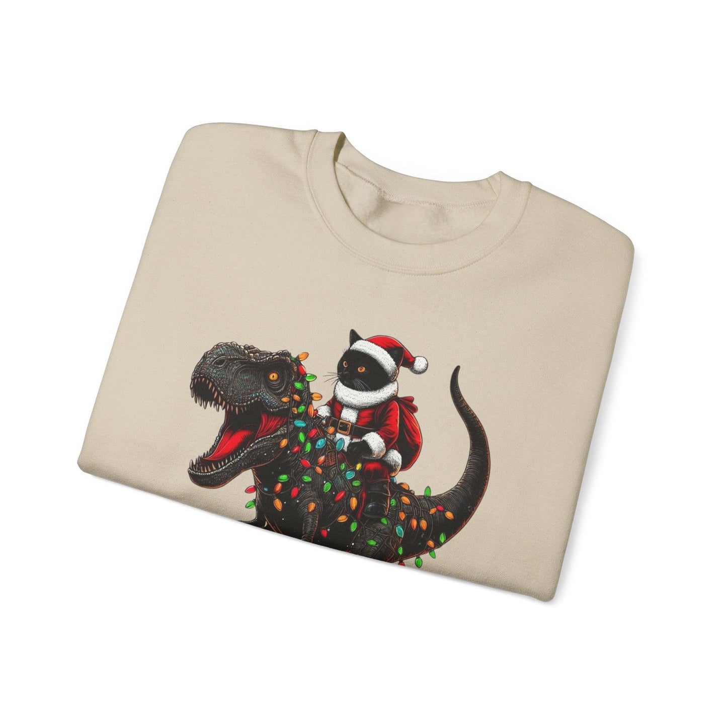 Black Cat Santa T-Rex Sweatshirt | Funny Christmas Dinosaur Sweater - Stylfer