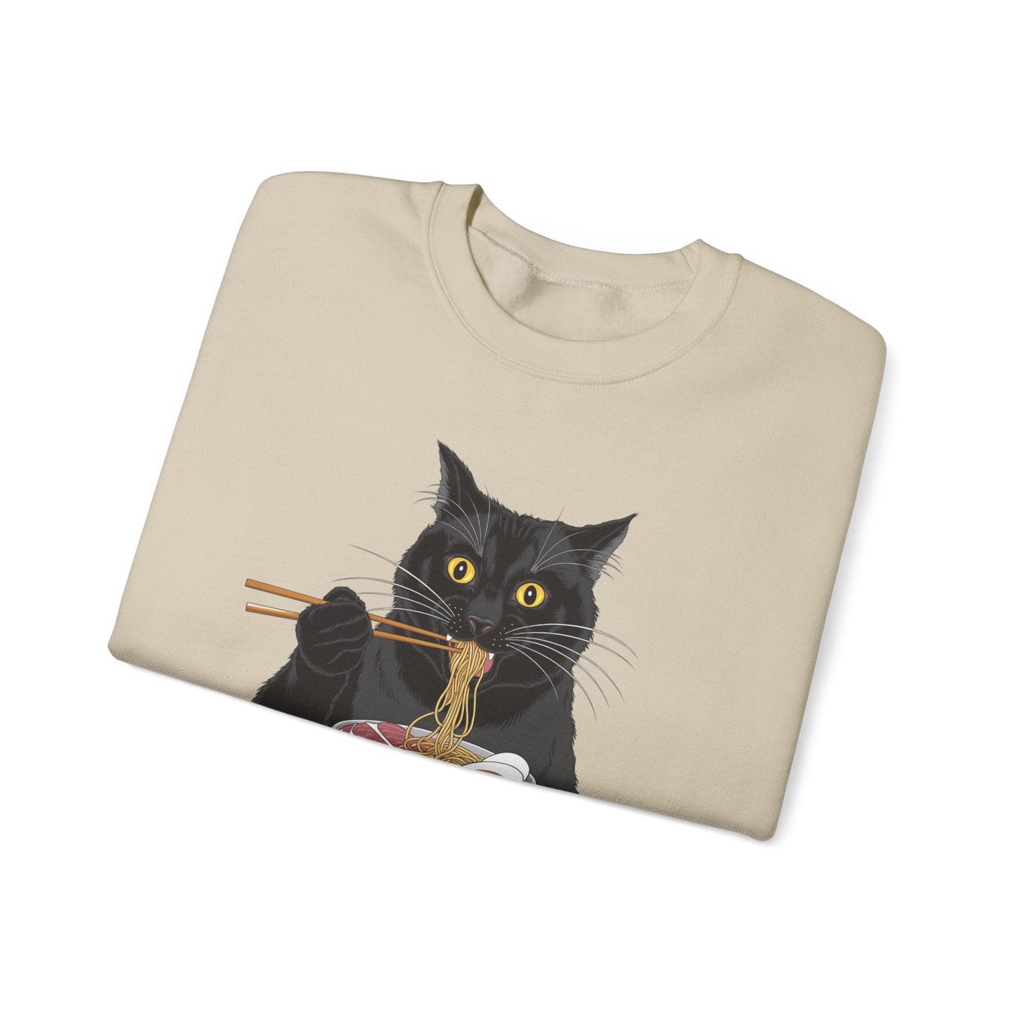 Black Cat Eating Ramen Sweatshirt – Cute Kawaii Japanese Style - Stylfer