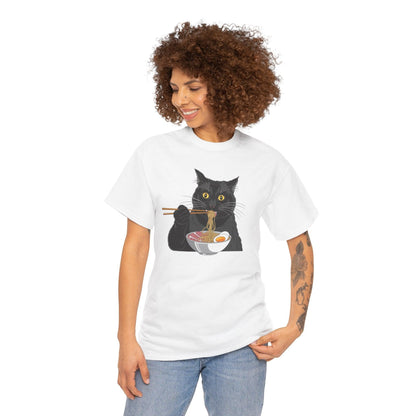 Funny Black Cat Eating Ramen T-Shirt – Cute Kawaii Japanese Tee - Stylfer