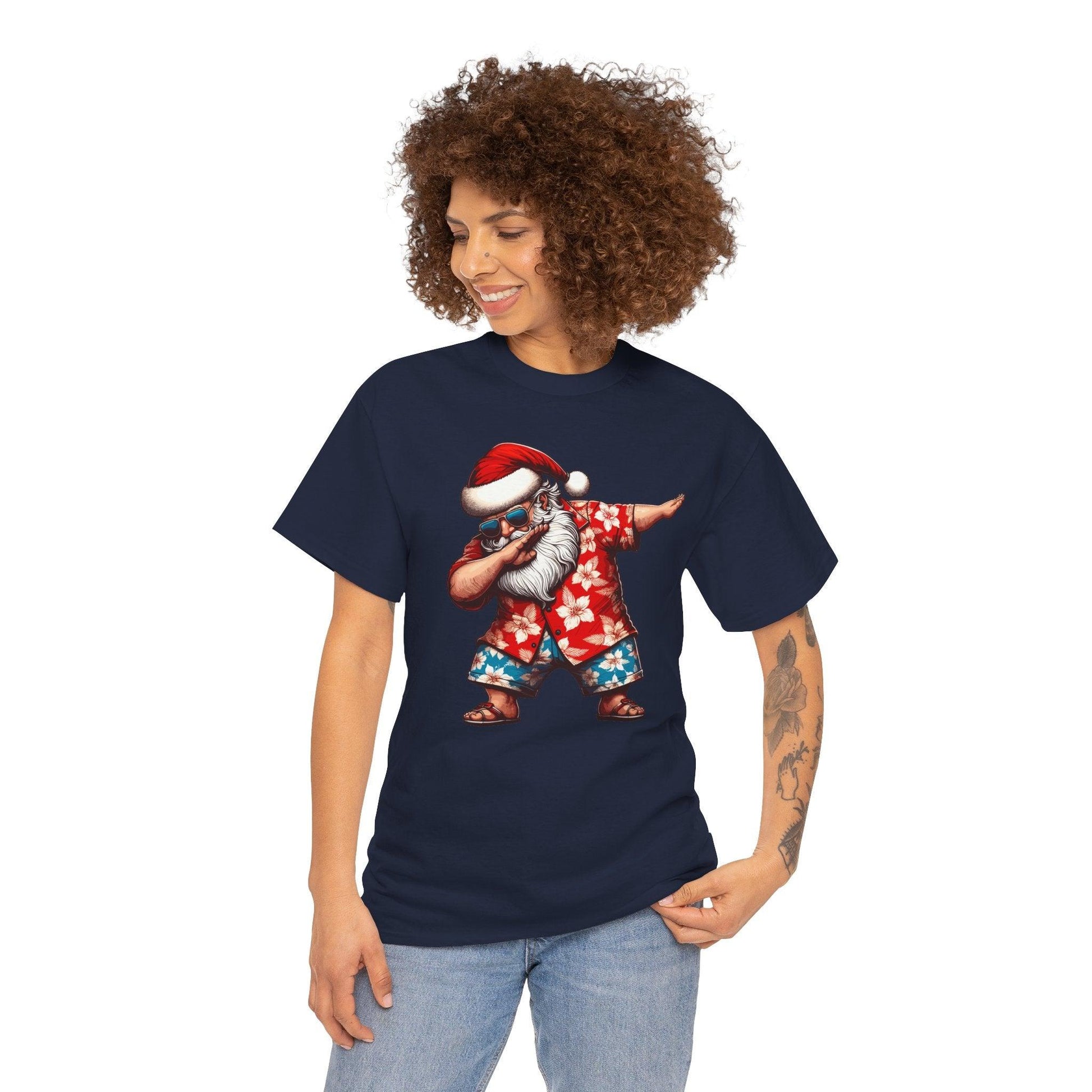 Hawaiian Dabbing Santa | Funny Christmas T-Shirt for Men & Women - Stylfer