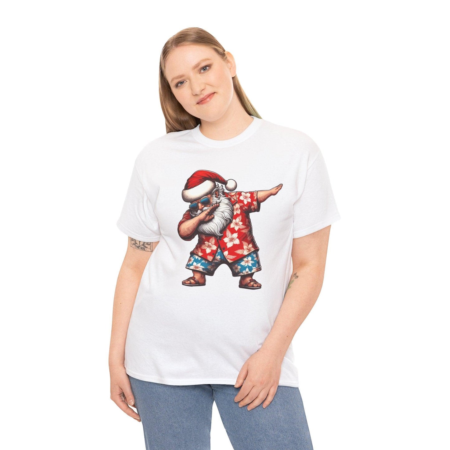 Hawaiian Dabbing Santa | Funny Christmas T-Shirt for Men & Women - Stylfer