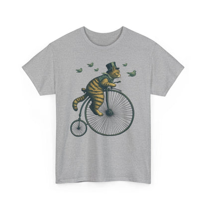 Cat Riding Vintage Bicycle Shirt | Quirky Retro Design - Stylfer