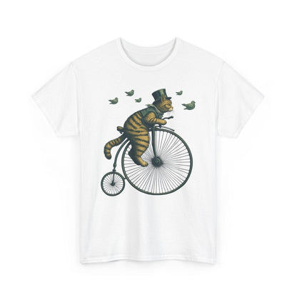 Cat Riding Vintage Bicycle Shirt | Quirky Retro Design - Stylfer