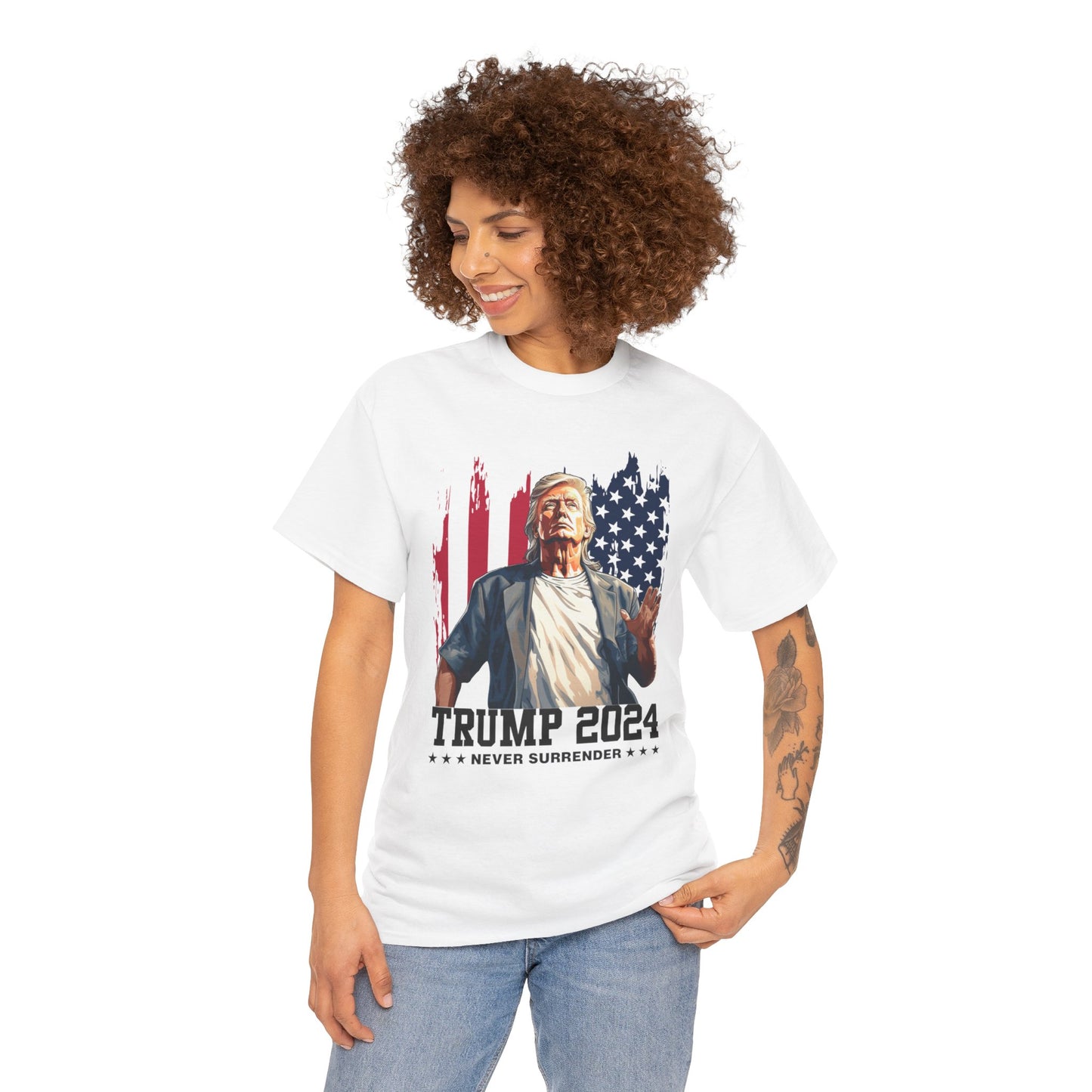 Trump 2024 Never Surrender T-Shirt – Patriotic Graphic Tee