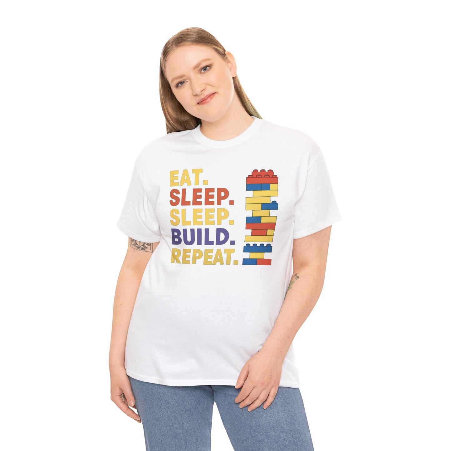 Eat Sleep Build Repeat T-Shirt - Funny Bricks Blocks Graphic Tee