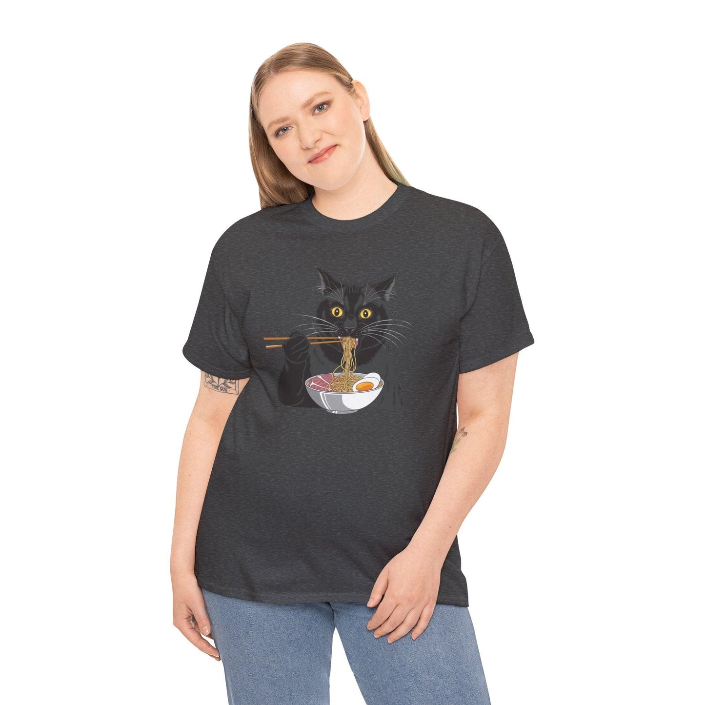 Funny Black Cat Eating Ramen T-Shirt – Cute Kawaii Japanese Tee - Stylfer